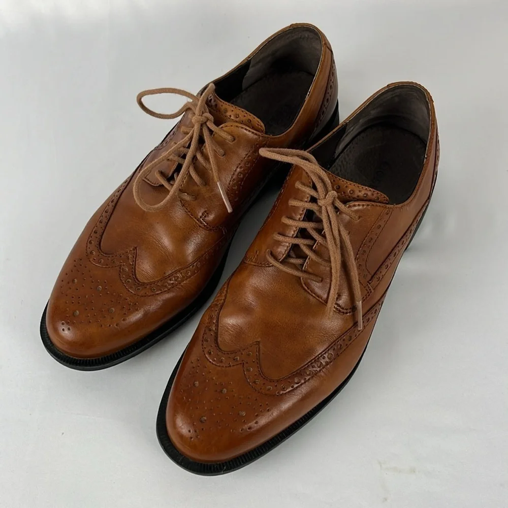COLE HAAN Men Collen Wing Tip II British Tan Brown Oxford C12489 SZ 9.5